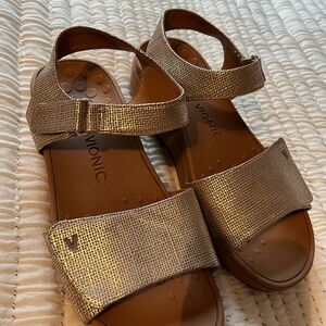 Vionic Metallic Gold Textured Ankle-Strap Sandals